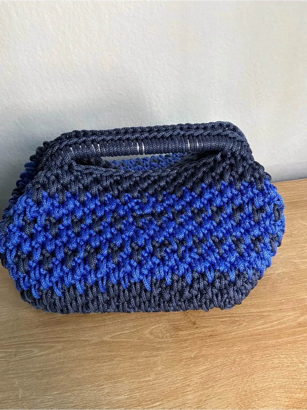Handwoven Knit Clutch in Navy & Cobalt Blue